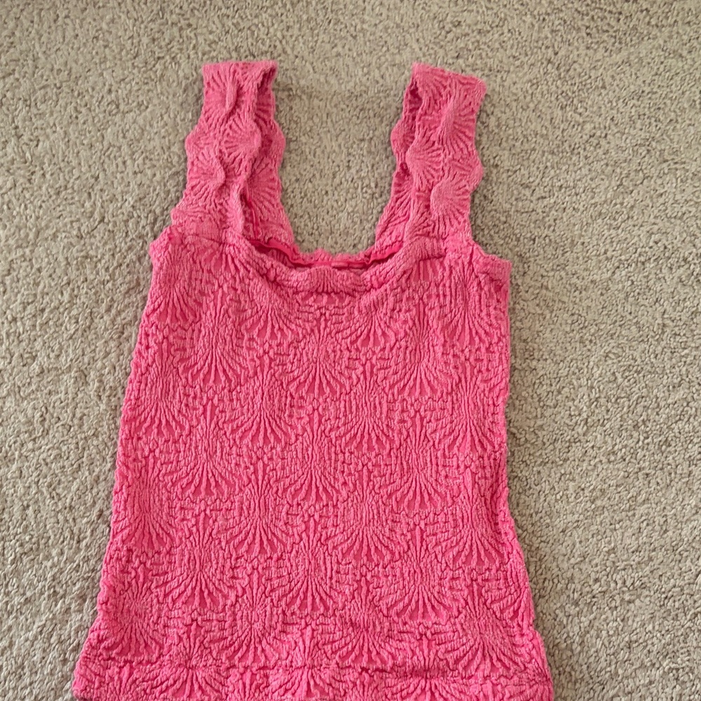 Free People Hot Pink Textured Tank with Wide Straps